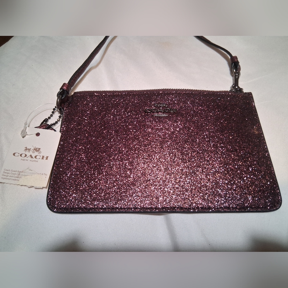 Coach Corner Zip Wristlet in Glitter Metallic Cherry - NWT